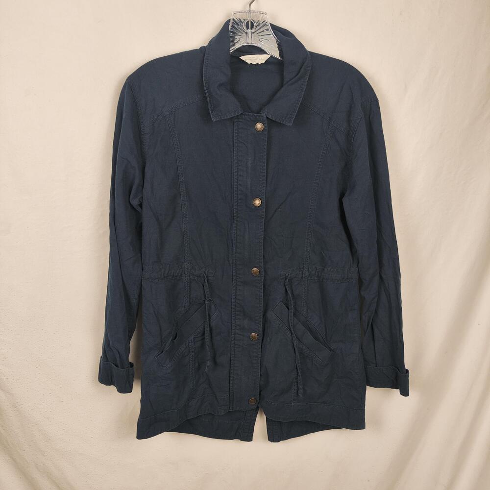 Abercrombie & Fitch Jacket Womens XS Blue Cotton Twill Long Utility Snap Pockets